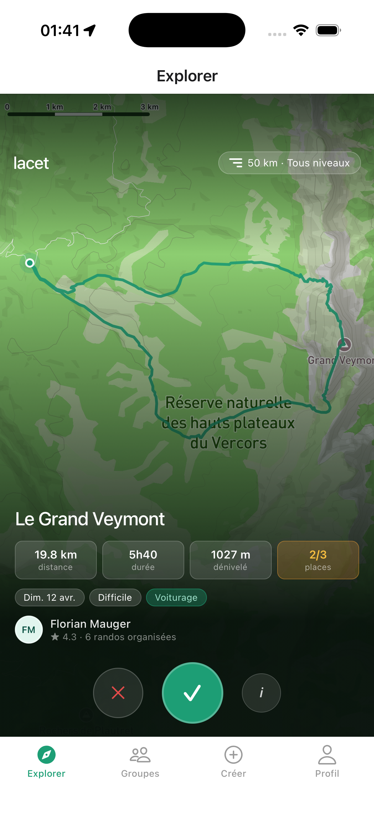 Capture d'écran de l'application Lacet — écran Explorer